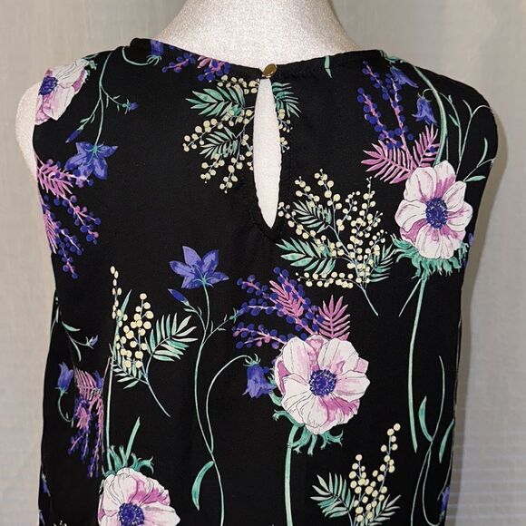 Liz Claiborne S Career Black Multicolored Floral Sleeveless Bubble Waist Top - Picture 4 of 10